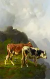 Anton Braith, Zwei Kälber im Gebirge, Öl auf Leinwand