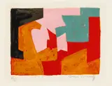 Composition orange, noire, rose, vert et rouge by Serge Poliakoff, Farblithografie auf Arches, sold Jun 2016