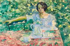 Mädchen am Kaffeetisch by Bruno Krauskopf, Aquarell auf Velin, sold Jun 2016