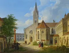 Simon Quaglio, Klosterhof im Süddeutschen, Öl auf Leinwand