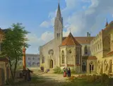 Simon Quaglio, Klosterhof im Süddeutschen, Öl auf Leinwand