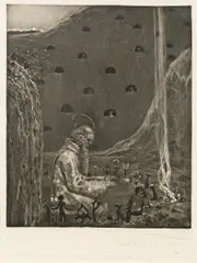 Richard Teschner, Die Brüderschaft Demiurg, aquatint-lithography; monogrammed, signed and dated at the lower right: "Richard Teschner (19)14"; framed