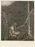 Richard Teschner, Die Brüderschaft Demiurg, aquatint-lithography; monogrammed, signed and dated at the lower right: "Richard Teschner (19)14"; framed