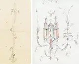 Dagobert Peche, 2 sketches, pencil on paper; chalk and watercolour on paper
