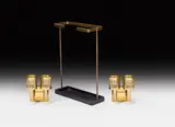 Franz Hagenauer, Umbrella stand & 2 wall lamps, brass, partly patinated