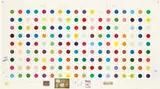 Damien Hirst, The End of Pain, 2004, Unique spot etching, with collage of pills, medicine box, pack of tablets and leaflet, magazine clippings of gemstones and crystals, post-it note, graph paper, inkstamps in red, and drawings in pencil of pills and skull, on wove paper, with full margins,