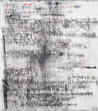 Despina Stokou, 12/14/13, 2014, oil, spray paint, marker, oil crayon, charcoal, pastel chalk and collage on canvas