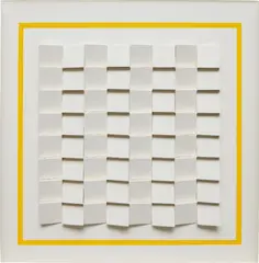 Víctor Valera, Relieve en blanco, 1979, painted wooden modules mounted on wood and formica panel