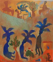 Manuel Mendive, Se alimenta mi cabeza, me alimento yo, 2001, acrylic on canvas