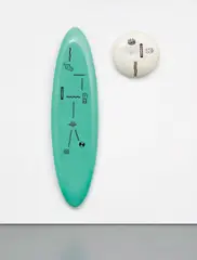 Fabio Kacero, Untitled, 1994, polyfan, foam and stickers over shaped plywood, in two parts