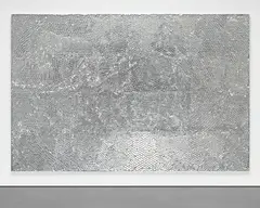 Tim Hawkinson, Lens, 2002, aluminum foil on Styrofoam on panel