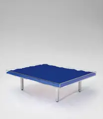 Table Bleue by Yves Klein, IKB pigment in glass, Plexiglas, wood and chrome-plated metal table, sold Sep 2016