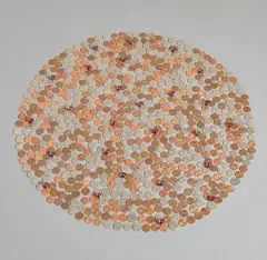 Tony Feher, Untitled (Ruby Begonia), 2000, pennies, nickels, dimes and iridescent ruby red marbles