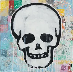 Skull by Donald Baechler, 2008, gesso, flashe and paper collage on paper, sold Sep 2016