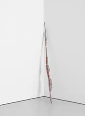 Jim Lambie, PSYCHEDELICSOULSTICK NO. 9, 1999, bamboo, silk thread, cigarette packet and leather