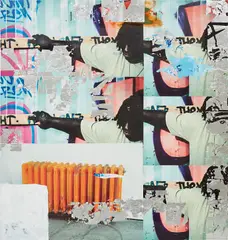 Brendan Lynch, Young Chop, 2013, posters, aluminum leaf and paint on wood panel