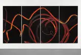 Aaron Young, Greeting Card, 2007, burnt rubber and acrylic on stained plywood, in 4 parts