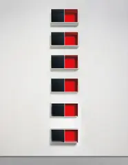 Donald Judd, Untitled (Menziken 88-16), 1988, clear anodized aluminum with green over black and red acrylic sheet