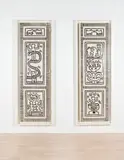 Keith Haring, Snake and Man; Dogs and Men, 1983, marker pen on wooden doors, in 2 parts