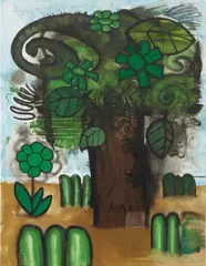 Green Flowers (5) by Carroll Dunham, 2010, mixed media on linen, sold Nov 2016