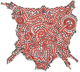Keith Haring, Untitled, 1983, Sumi ink and acrylic on found hide