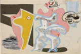 Le Corbusier, Composition from the series Deux figures au tronc d'arbre jaune, 1937, ink and paper collaged on paper board