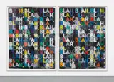 Mel Bochner, Blah, Blah, Blah, 2012, monoprint with collage, engraving and embossment on joined hand-dyed Twinrocker handmade paper, diptych