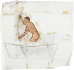 Study for el Barco Blanco by Francis Alÿs, 2000, graphite, oil and adhesive tape on tracing paper, sold Nov 2016