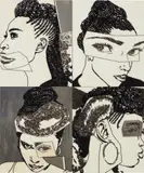 Mickalene Thomas, Hair Portrait 16, 2013, rhinestone and acrylic on wood panel, in 4 parts