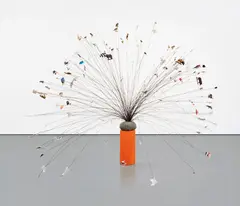 Observatorio oriente (Eastern Observatory) by Orlando Francisco, 2003, beeswax candle, stuffed cloth ball, iron wire and paper clippings, offered Nov 2016
