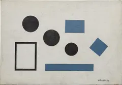 Loló Soldevilla, Homenaje a Theo V. Doesburg, Composición No. 7, Variación Las Tres Gracias, 1950, oil and collage on canvas, laid on wood