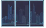 Monika Bravo, Studies for Landscape of Belief_Blueprint, NYC-BOG-CHI, 2013, blue print, archival pigment on cotton rag in wooden box, triptych