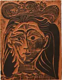 Femme au chapeau fleuri (Woman with Flowery Hat) by Pablo Picasso, 1964, Red earthenware rectangular plaque,, sold Apr 2016