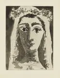 Pablo Picasso, Jacqueline en mariée, de face I (Jacqueline as a Bride, frontal view I), 1961, Etching, aquatint, drypoint, engraving and scraper, on laid Japanese paper, with margins,
