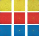 Sol LeWitt, Lines In Color on Color From Corners Sides and Centers to Specific Points on a Grid, 1978, The complete set of nine screenprints in colors with cover sheet, on Arches 88 paper, the full sheets,