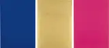 Yves Klein, Monochrome und Feuer, 1961, The complete set of three works, comprised of one gold leaf and two screenprints in color, on card, the full sheets,