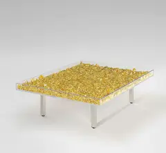 Yves Klein, Table Or, designed in 1961, 22-karat gold leaf, glass, Plexiglas and chrome-plated metal,