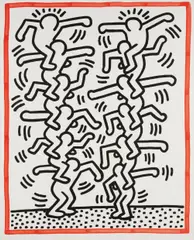 Three Lithographs: one plate by Keith Haring, 1985, Lithograph in colors, on wove paper, with full margins,, sold Apr 2016