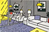 Wallpaper with Blue Floor Interior by Roy Lichtenstein, 1992, Screenprint in colors, on Paper Technologies, Inc., Waterleaf paper, in five panels, the full sheets, the colors fresh a, sold Apr 2016