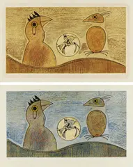 Zwei Vogel: two plates by Max Ernst, 1975, Two lithographs in colors, on wove paper, with full margins,, offered Apr 2016