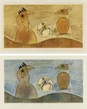 Max Ernst, Zwei Vogel: two plates, 1975, Two lithographs in colors, on wove paper, with full margins,