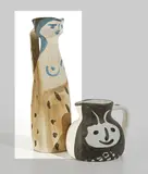 Femme (Woman) by Pablo Picasso, 1955, White earthenware turned pitcher painted in colors with glaze on the inside,, sold Apr 2016