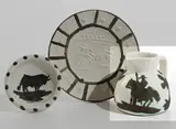 Pablo Picasso, Taureau et picador (Bull and Picador), 1956, White earthenware turned pitcher painted in colors, with knife engraving and partial brushed glaze,
