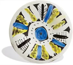 Motifs no. 66 by Pablo Picasso, 1963, White earthenware plate painted in colors, with brushed glaze,, sold Apr 2016