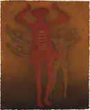 Personajes con Pájaros (Personages with Birds) by Rufino Tamayo, 1988, Mixografía® print in colors, on handmade paper, the full sheet,, sold Apr 2016