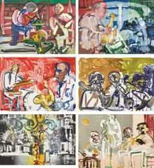 Jazz by Romare Bearden, 1979, Six lithographs in colors, on Arches Archival paper, the full sheets,, sold Apr 2016