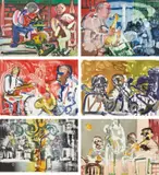Jazz by Romare Bearden, 1979, Six lithographs in colors, on Arches Archival paper, the full sheets,, sold Apr 2016