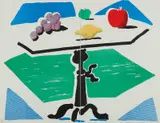 Apples, Grapes and Lemon on a Table, from Brooklyn Academy of Music by David Hockney, 1988, Handmade copier print in colors, on two sheets of Arches laid paper, the full sheets,, sold Apr 2016