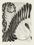 Louise Bourgeois, Paris Review, 1994, Aquatint and drypoint with stencil additions in white acrylic, the 8th (final) state, on Somerset paper, with full margins,