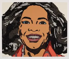 Oprah, from When Ends Meet by Mickalene Thomas, 2007, Screenprint in colors with hand-applied rhinestones, on 4-ply museum board, with full margins,, sold Apr 2016